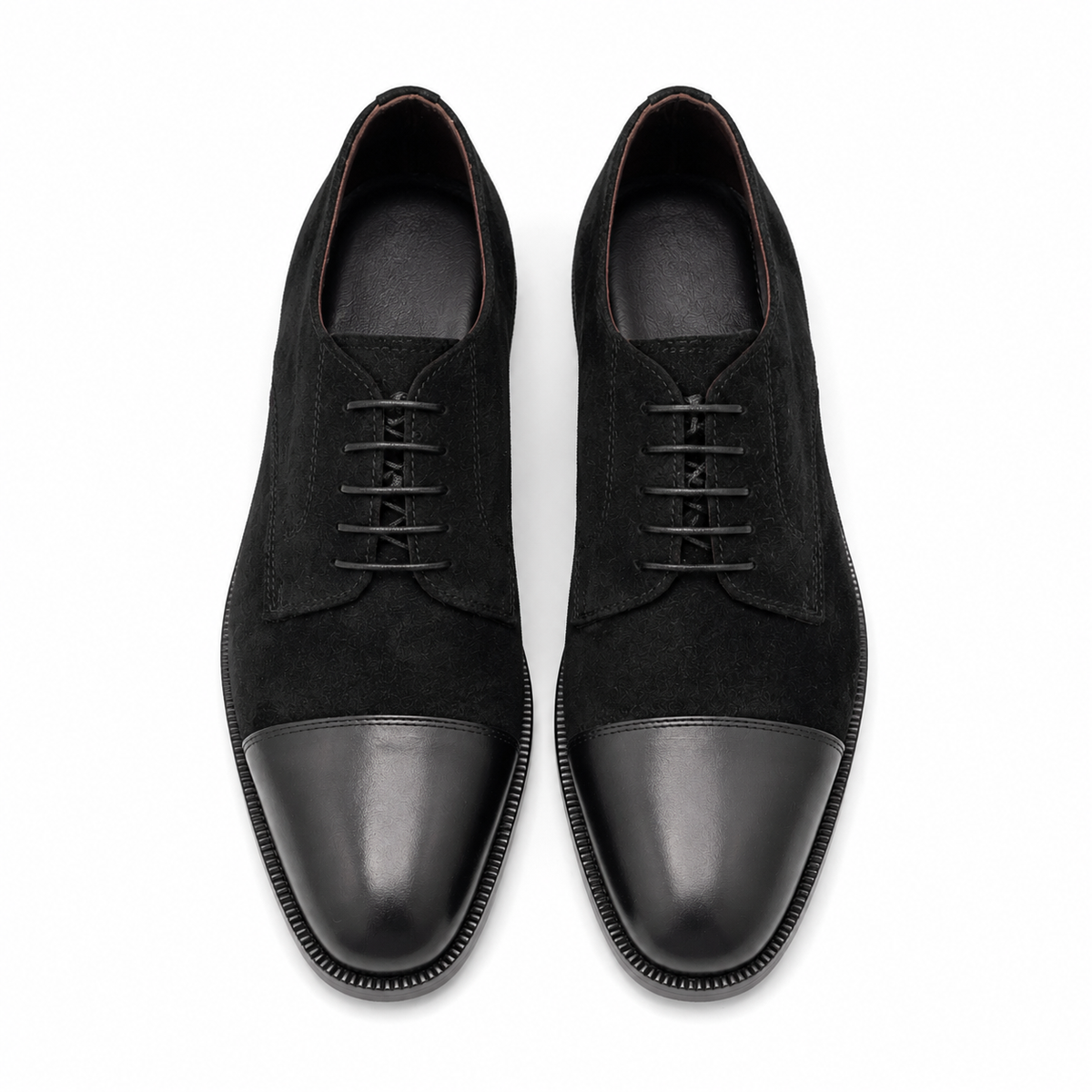 RY-Black Royal Italian Leather Toe with Suede Formal Laced Shoe