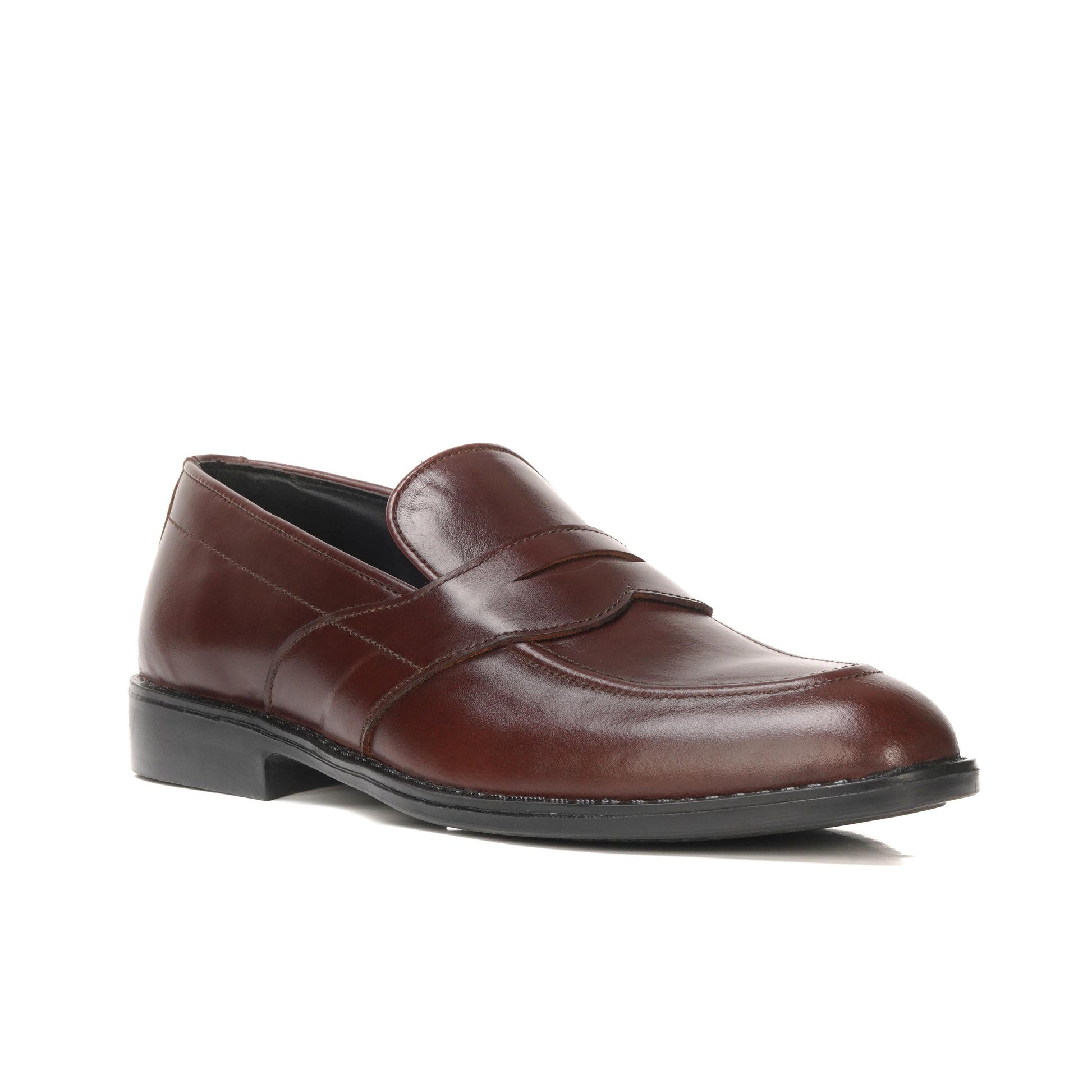 5004-Hot Maroon Cow Leather Formal Loafer Style In Rubber sole - DeVogue
