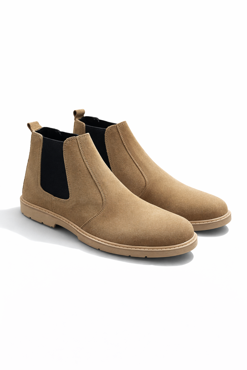 8017-Cream Suede Chelsea Boots - DeVogue