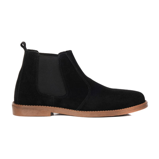 SKU:8011-Black Suede Cow Leather Chelsea boots - DeVogue