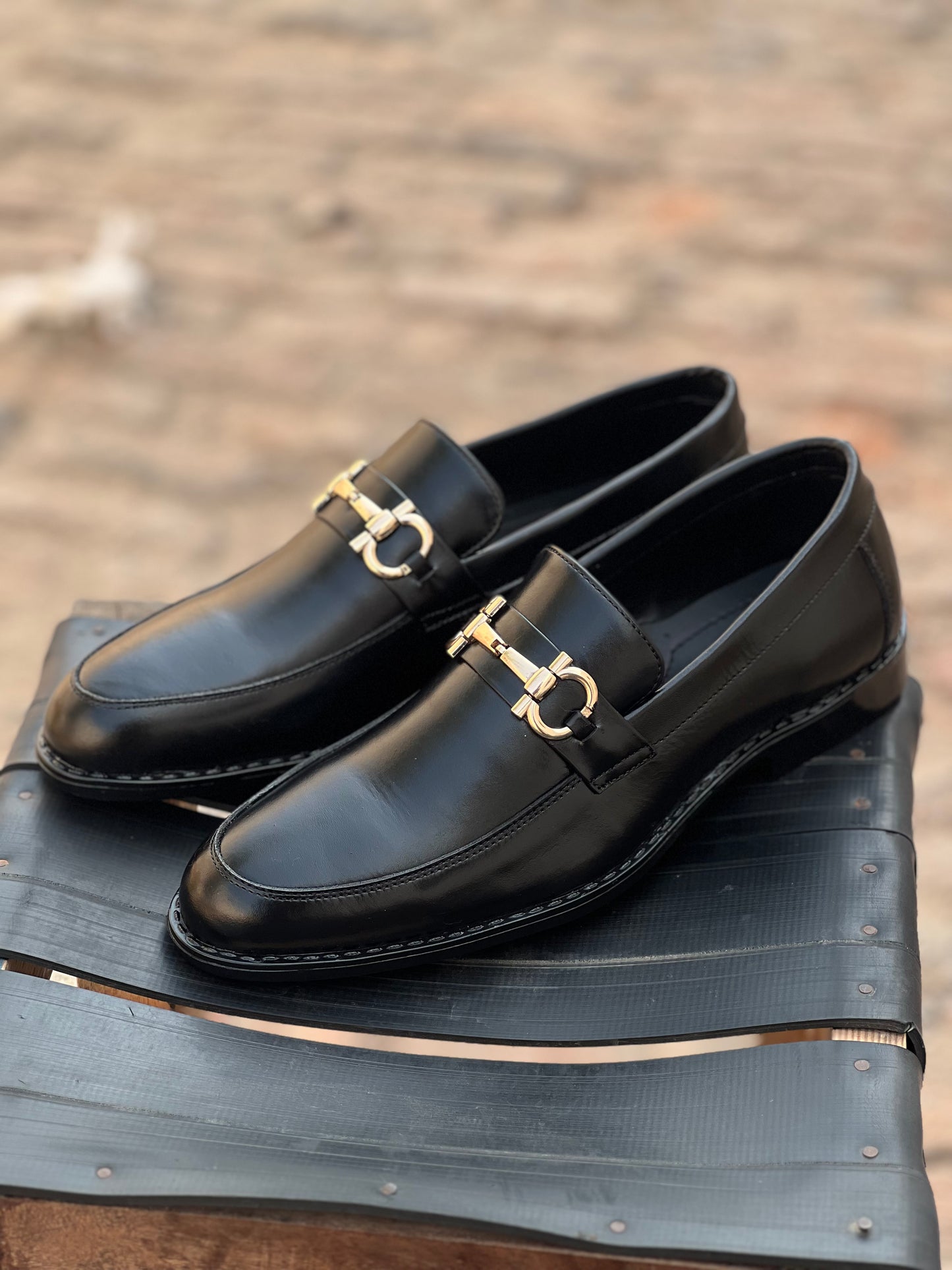 ST-05-Black Cow Leather Horse bit Formal Loafer Style In Rubber sole