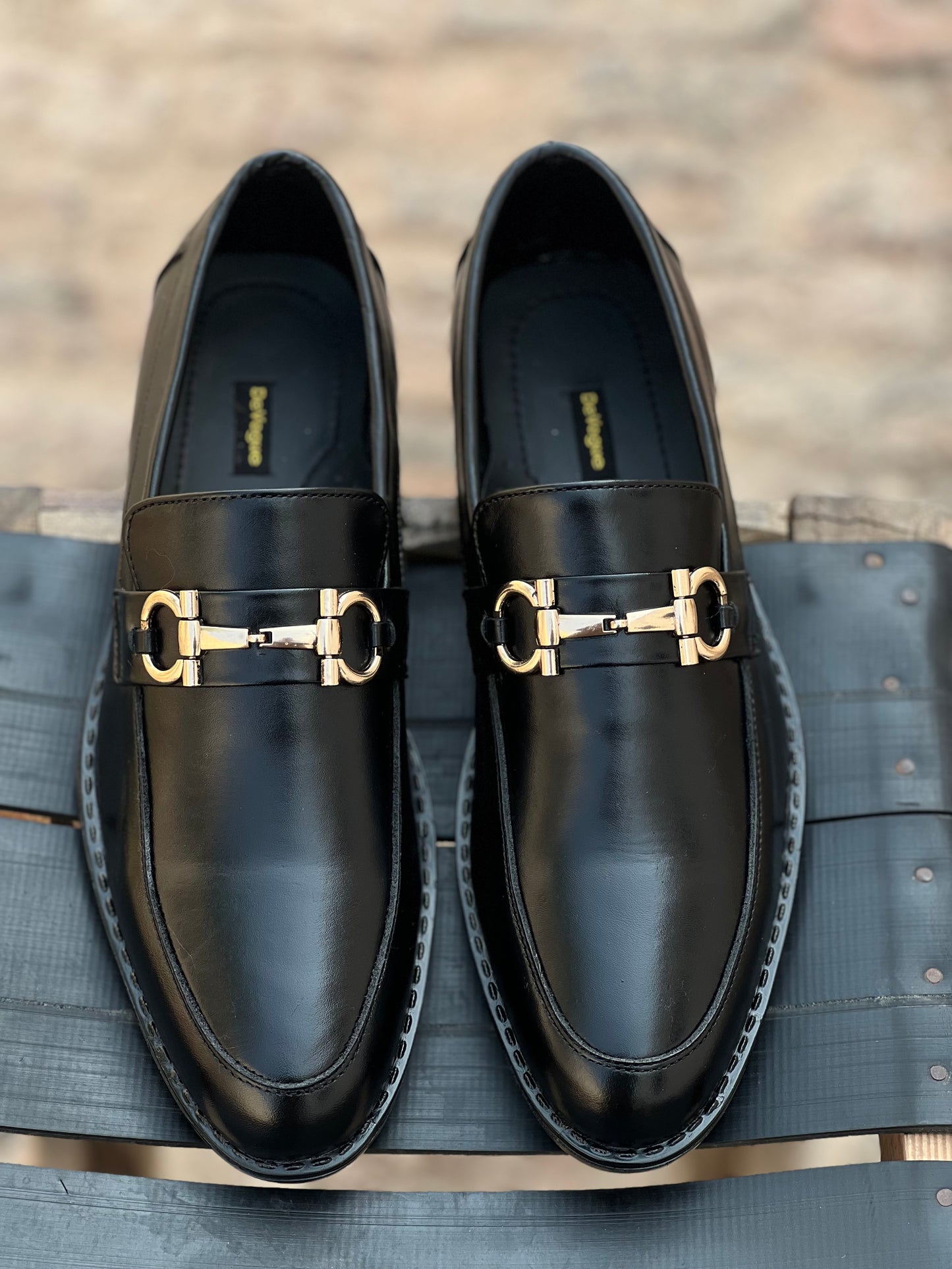 ST-05-Black Cow Leather Horse bit Formal Loafer Style In Rubber sole