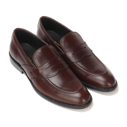 5004-Hot Maroon Cow Leather Formal Loafer Style In Rubber sole - DeVogue