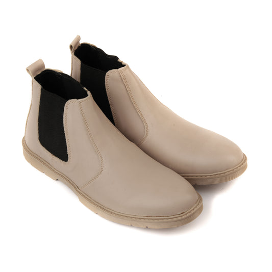 8017-Cream Suede Chelsea Boots - DeVogue