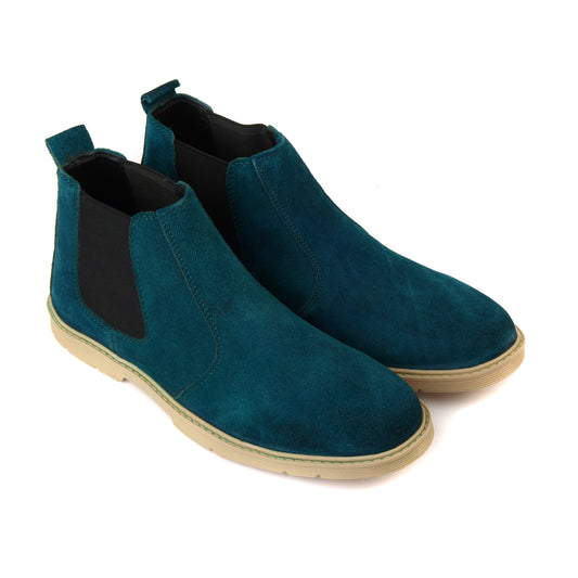 8017-Green Suede Chelsea Boots - DeVogue