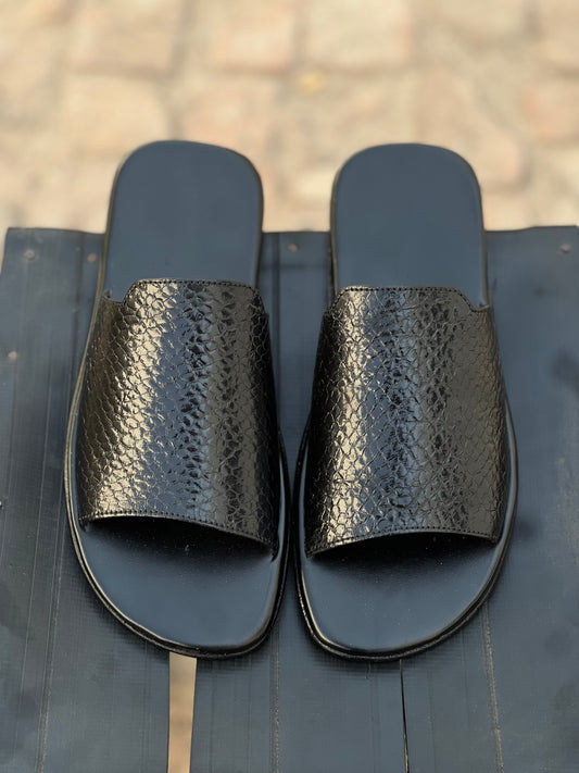 408-Black Chappal style Pure Cow Leather Shoes - DeVogue