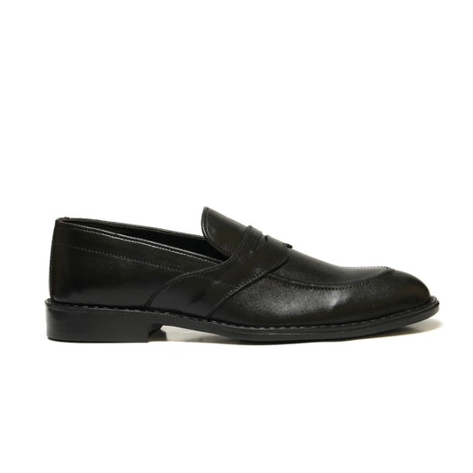 5004-Black Cow Leather Formal Loafer Style In Rubber sole - DeVogue