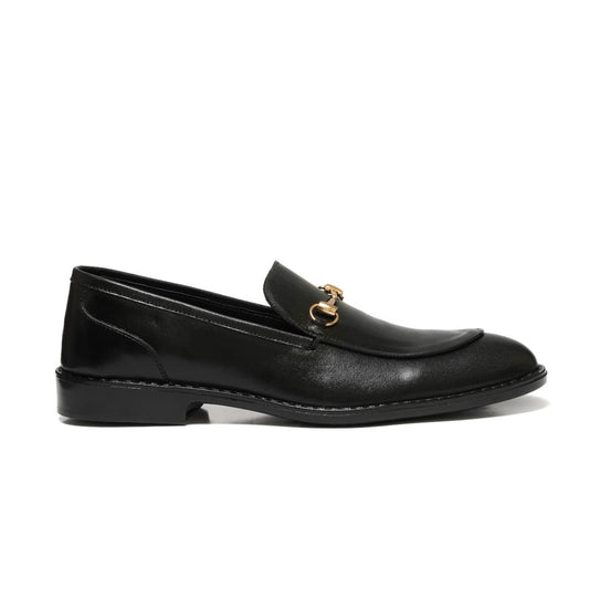 4004-Black Cow Leather Horse bit Formal Loafer Style In Rubber sole - DeVogue