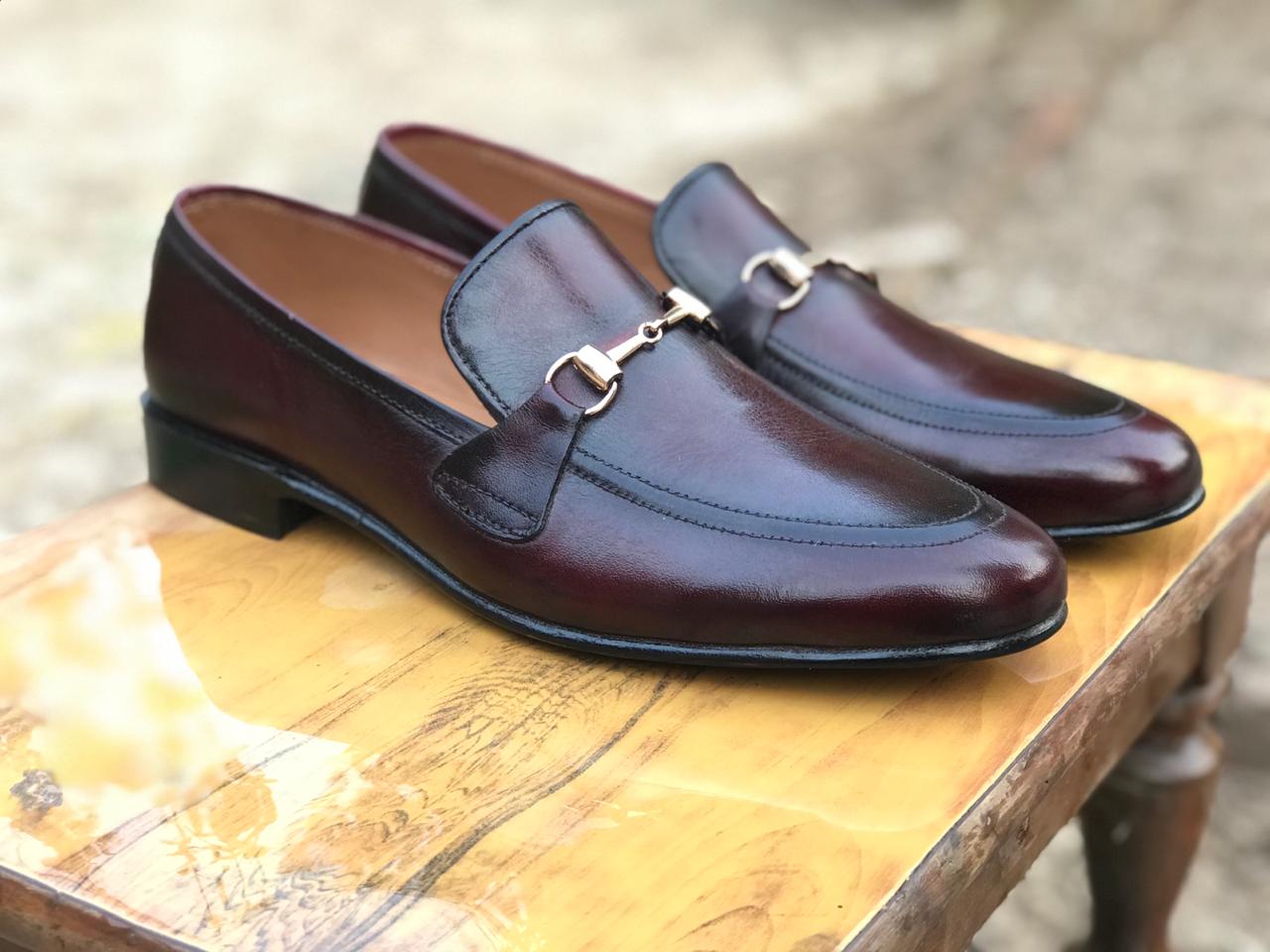 4010-Burgundy Cow Leather Formal Horse Bit Style - Devogue store