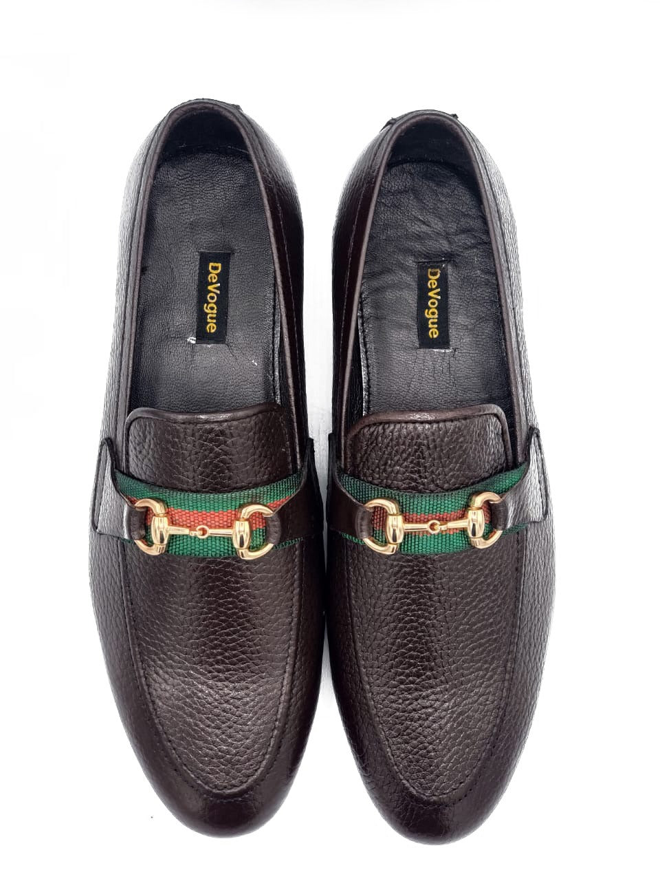 SKU:4030-Brown Grain Premium Formal leather loafers - DeVogue