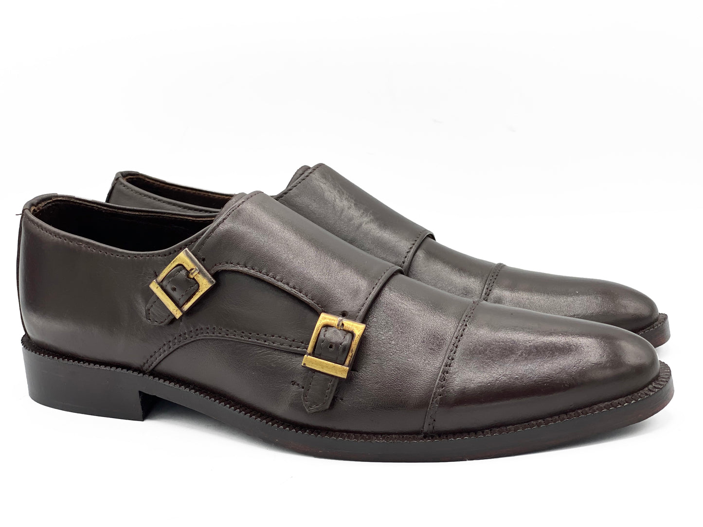 SKU:2011-Tan Cow Leather Formal Double Monk Style - DeVogue