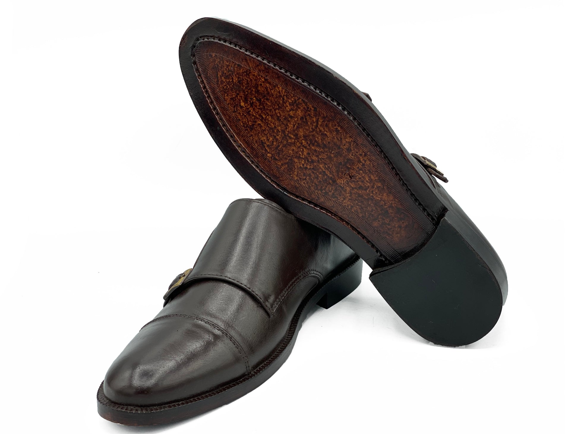 SKU:2011-Tan Cow Leather Formal Double Monk Style - DeVogue