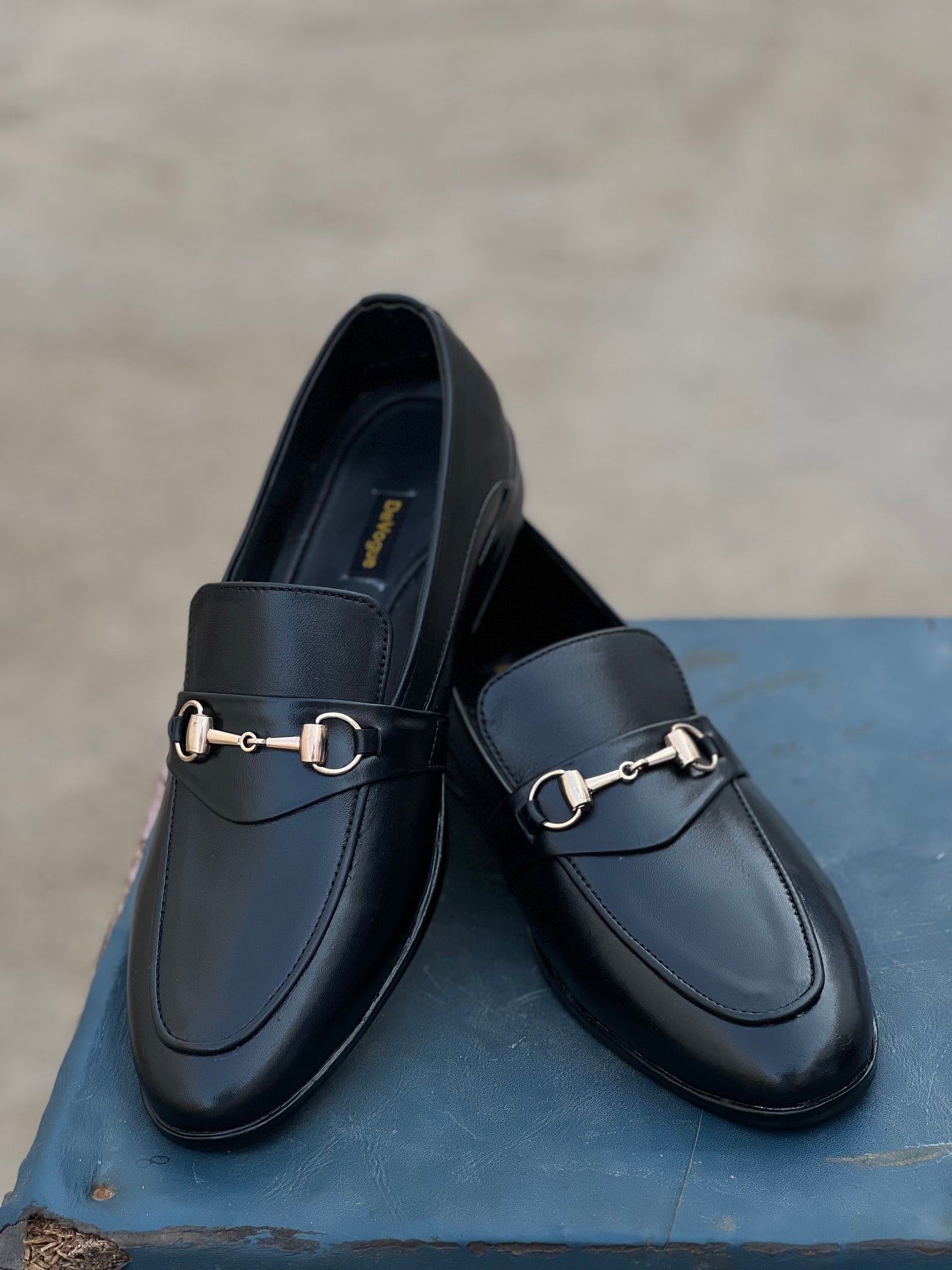 4003-Black Cow Leather Formal Loafer Style in Rubber sole