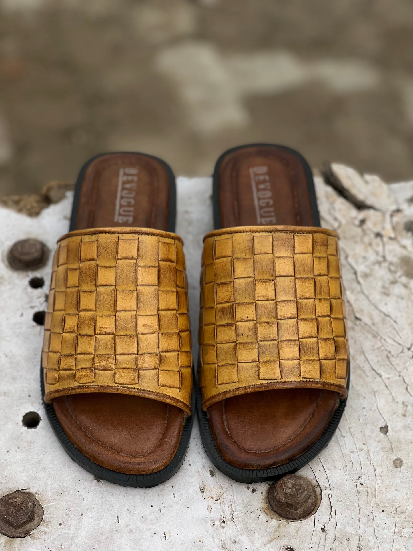 401-Mustard Brown Chappal style Pure Cow Leather Shoes Trending shoes