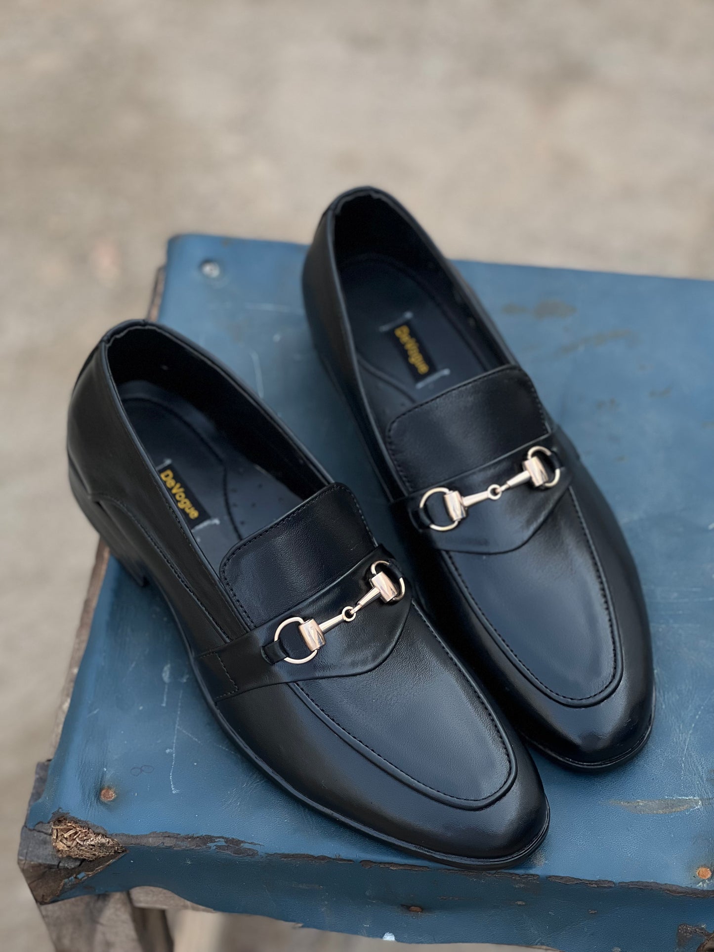 4003-Black Cow Leather Formal Loafer Style in Rubber sole