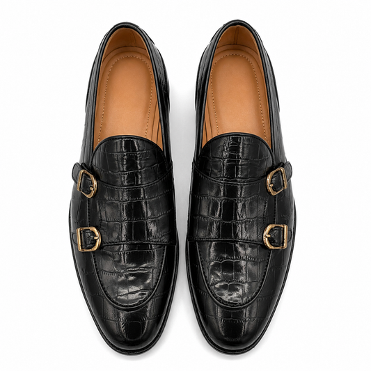 2010-Crocblk Cow Leather Casual Double Monk Style