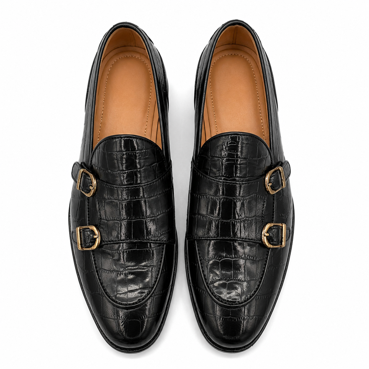 2010-Crocblk Cow Leather Casual Double Monk Style