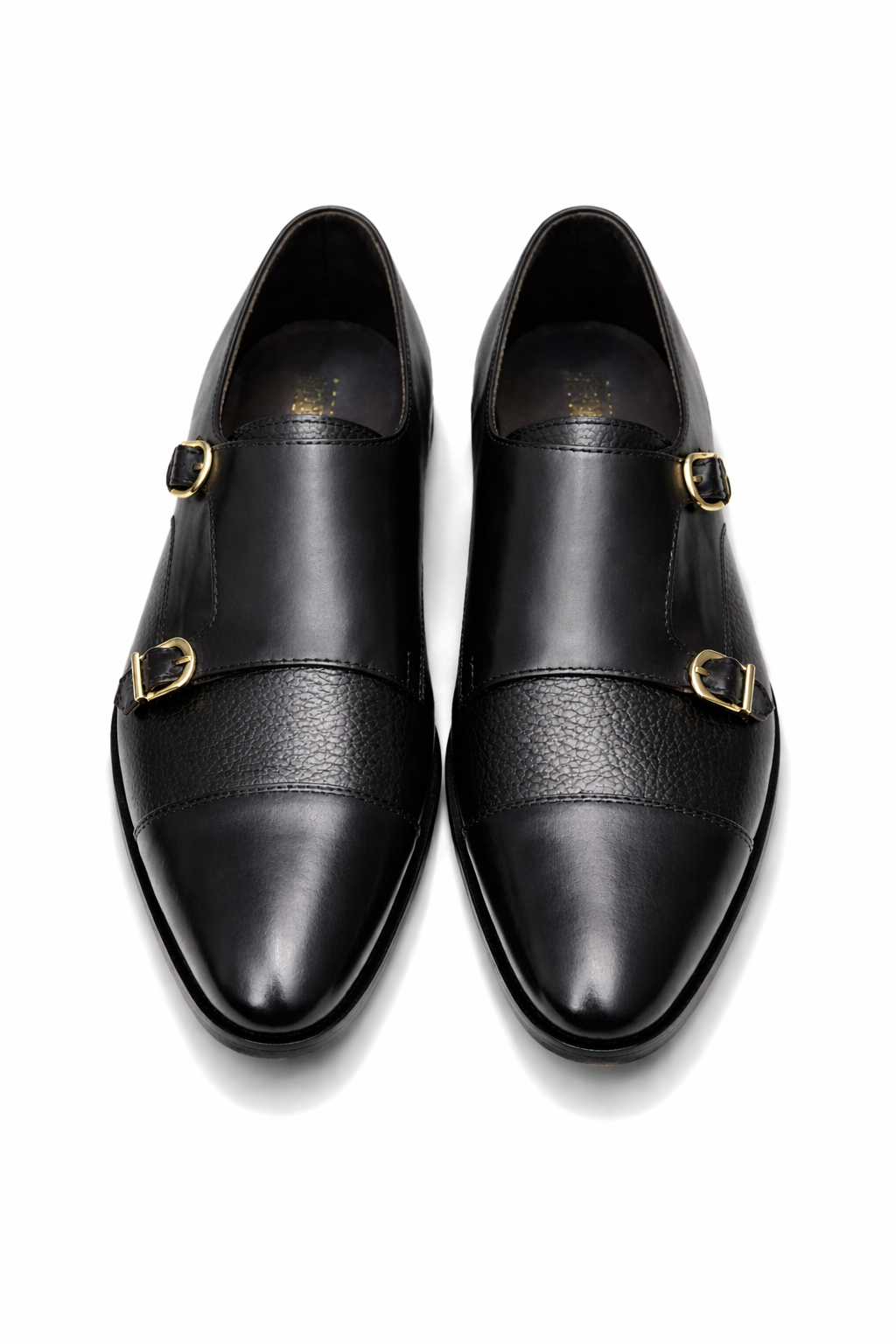 2011-Mild Black Cow Leather Formal Double Monk Style - DeVogue