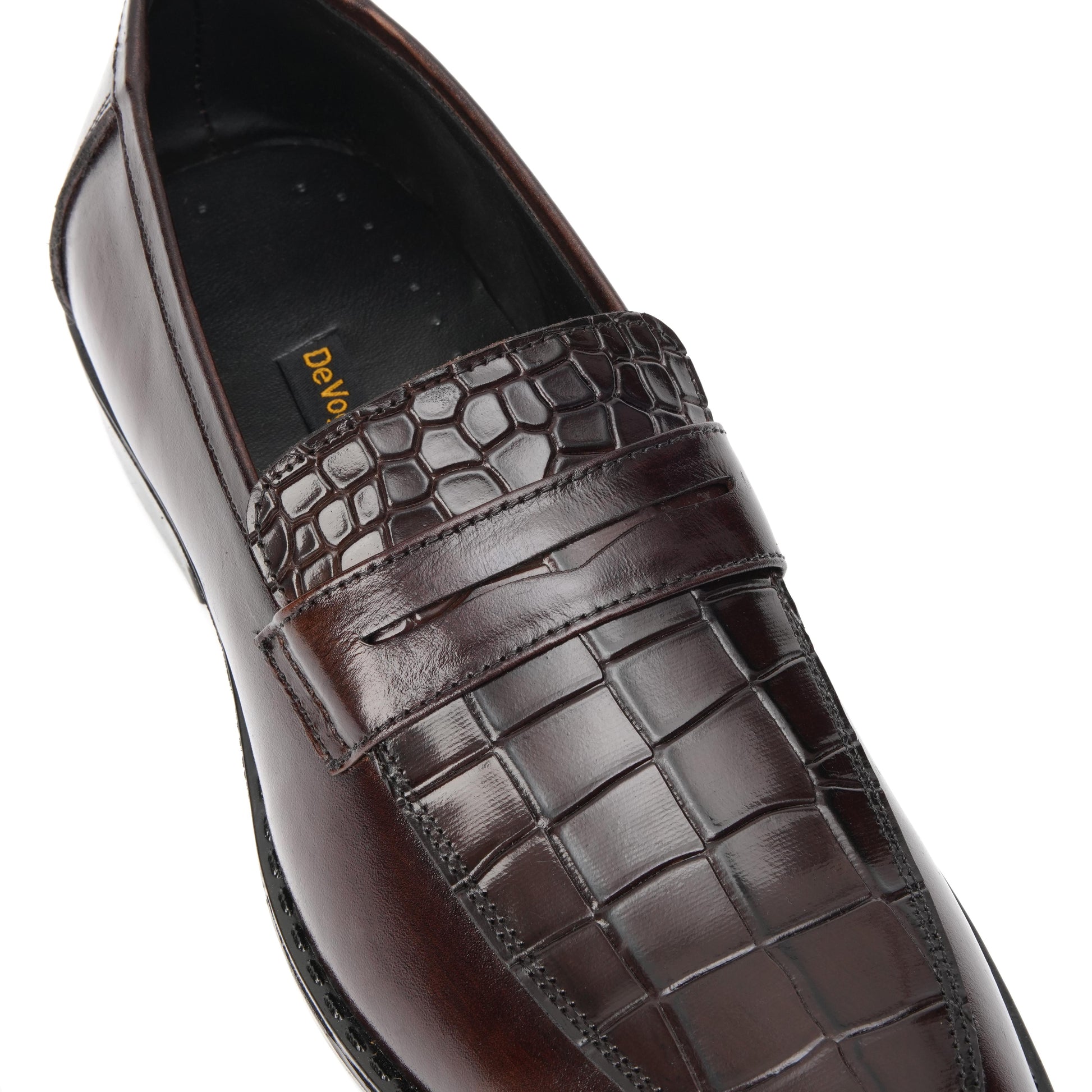 ST-06-Brown Crocodile print Leather Horse bit Formal Loafer Style In Rubber sole - DeVogue