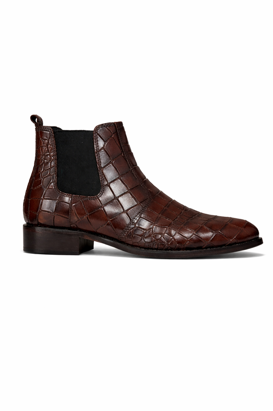 8015-Croc Brown leather Chelsea - DeVogue
