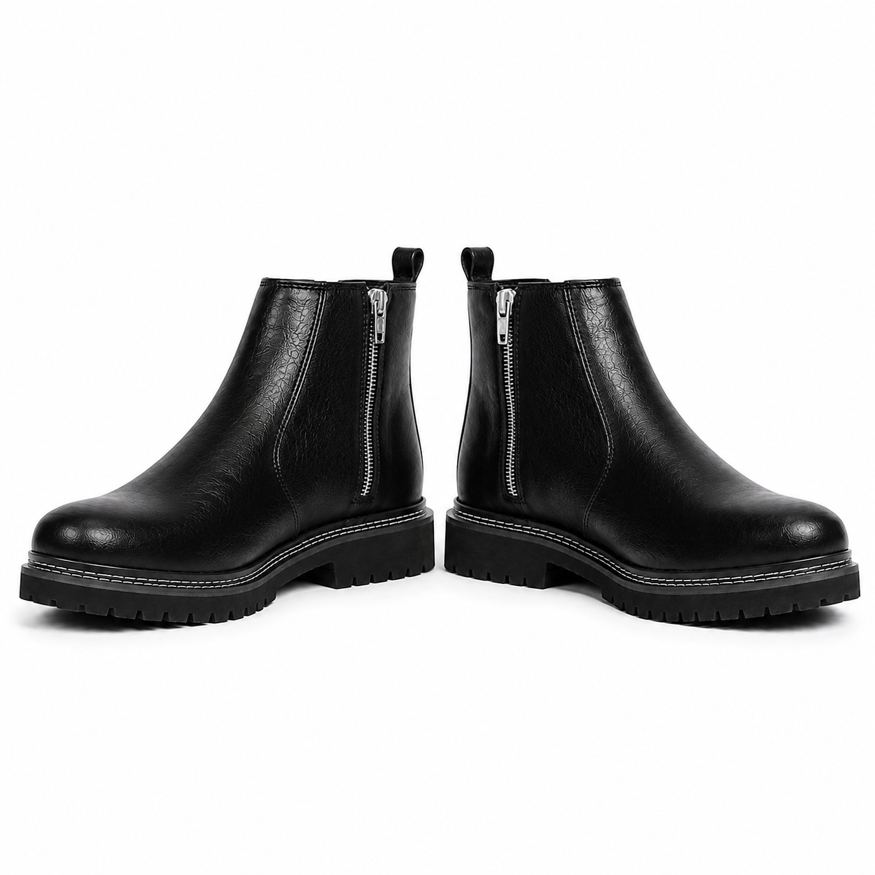8020-Black Zipper Chelsea Boots