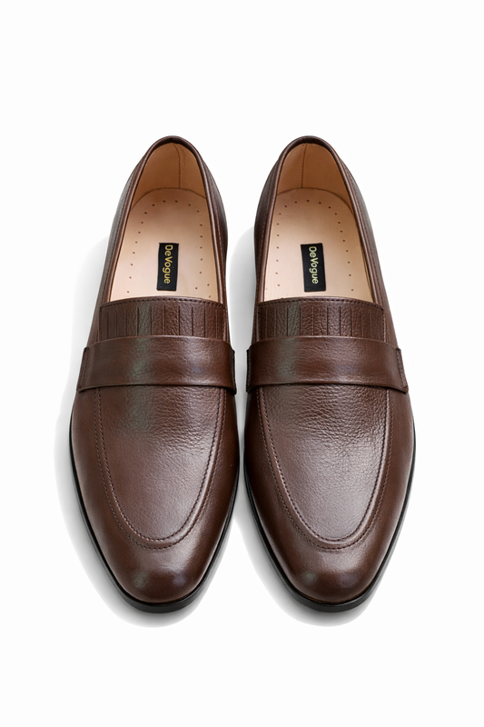 4033-Brown Soft Grain Premium Formal leather loafers - DeVogue