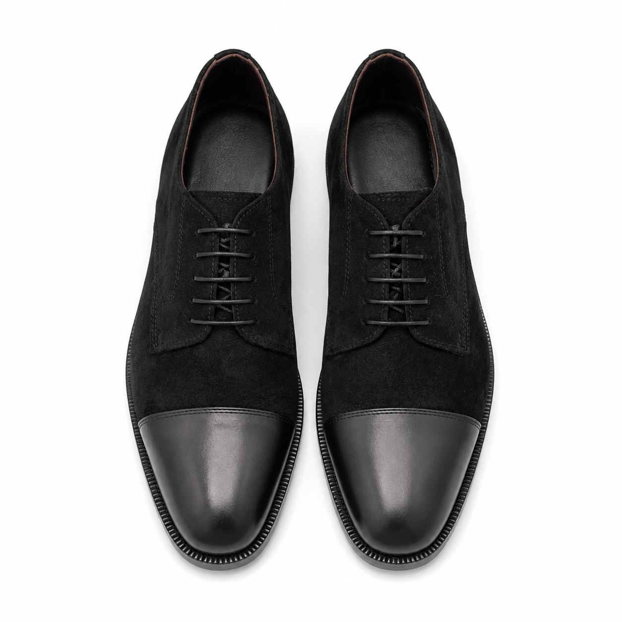 RY-Black Royal Italian Leather Toe with Suede Formal Laced Shoe