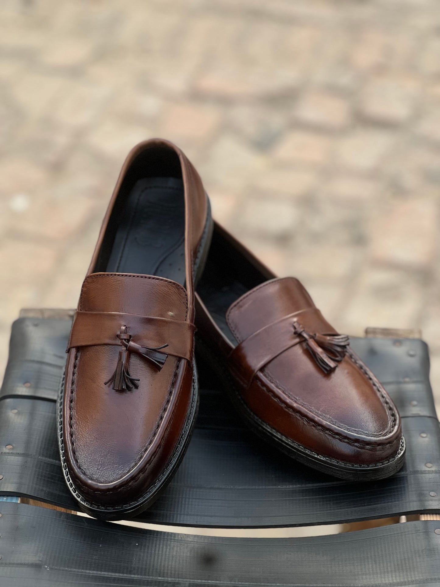 ST-10-Brown loafers with Patina finish