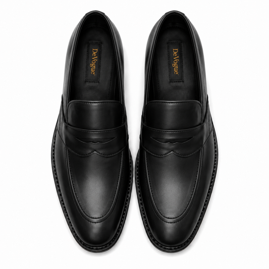 5004-Black Cow Leather Formal Loafer Style In Rubber sole