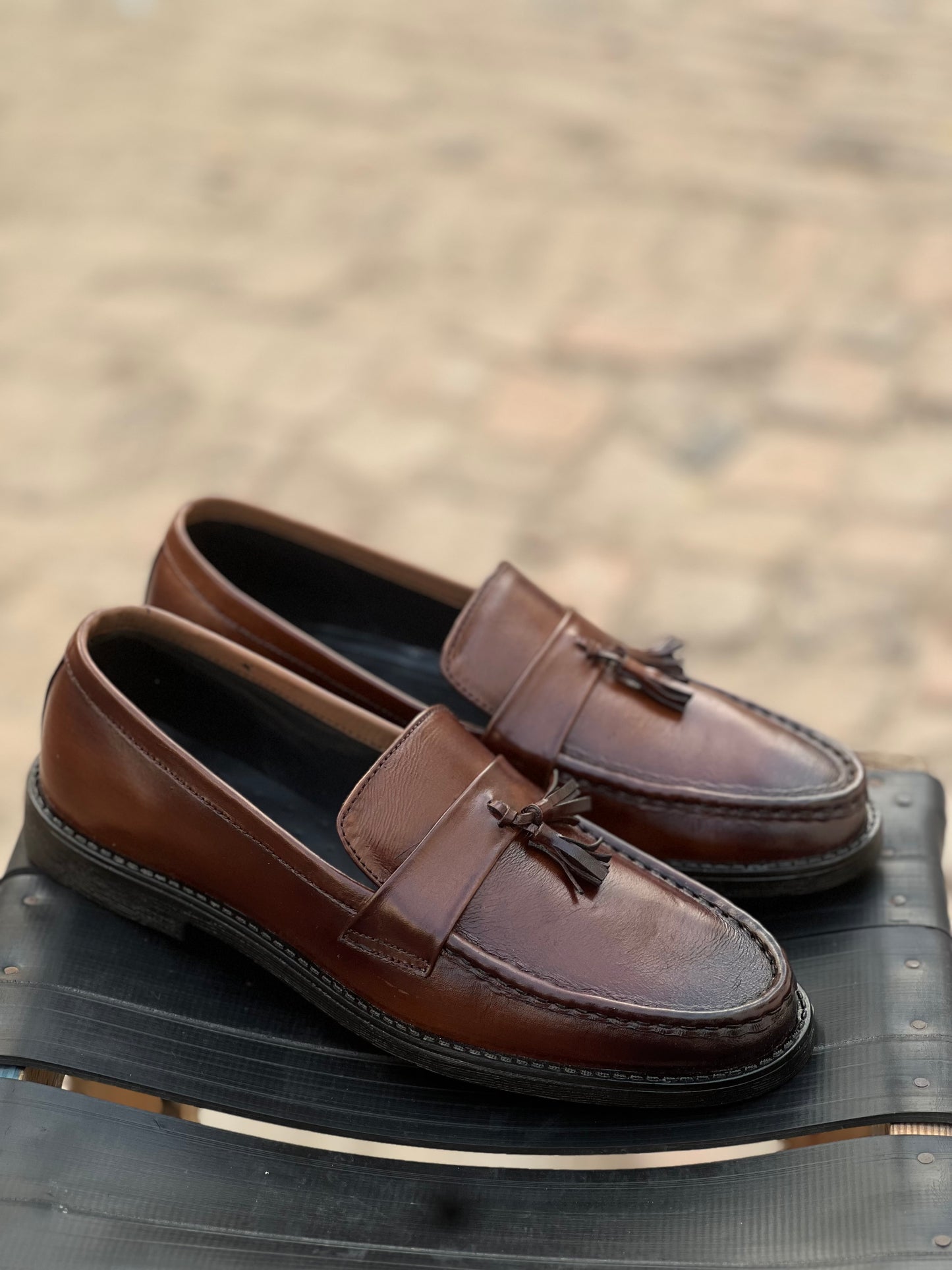 ST-10-Brown loafers with Patina finish