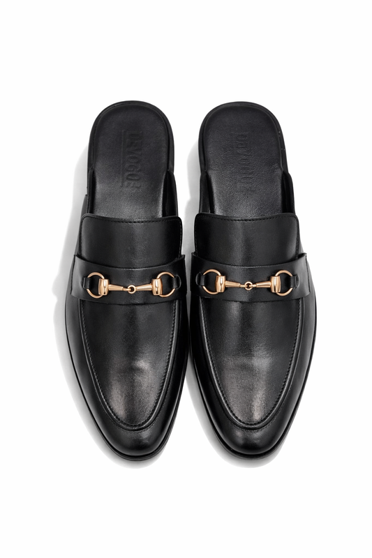 4044-Black Mule style Pure Cow Leather Shoes