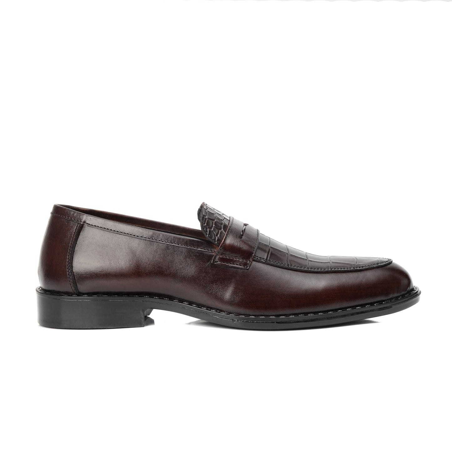 ST-06-Brown Crocodile print Leather Horse bit Formal Loafer Style In Rubber sole - DeVogue