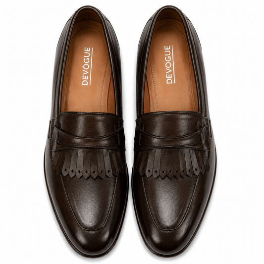 SKU:4023-Brown Cow Leather Formal Loafer Style