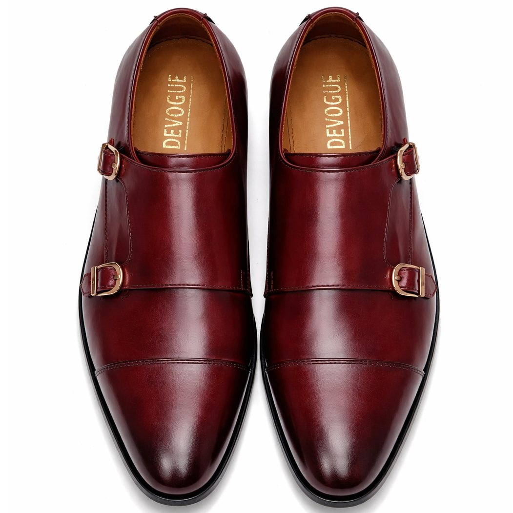 2011-Burgundy Cow Leather Formal Double Monk Style