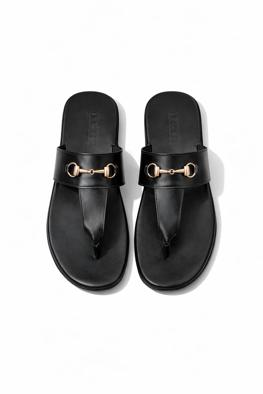 R-201-Black Horse bit Chappal Premium Quality Chappal - DeVogue