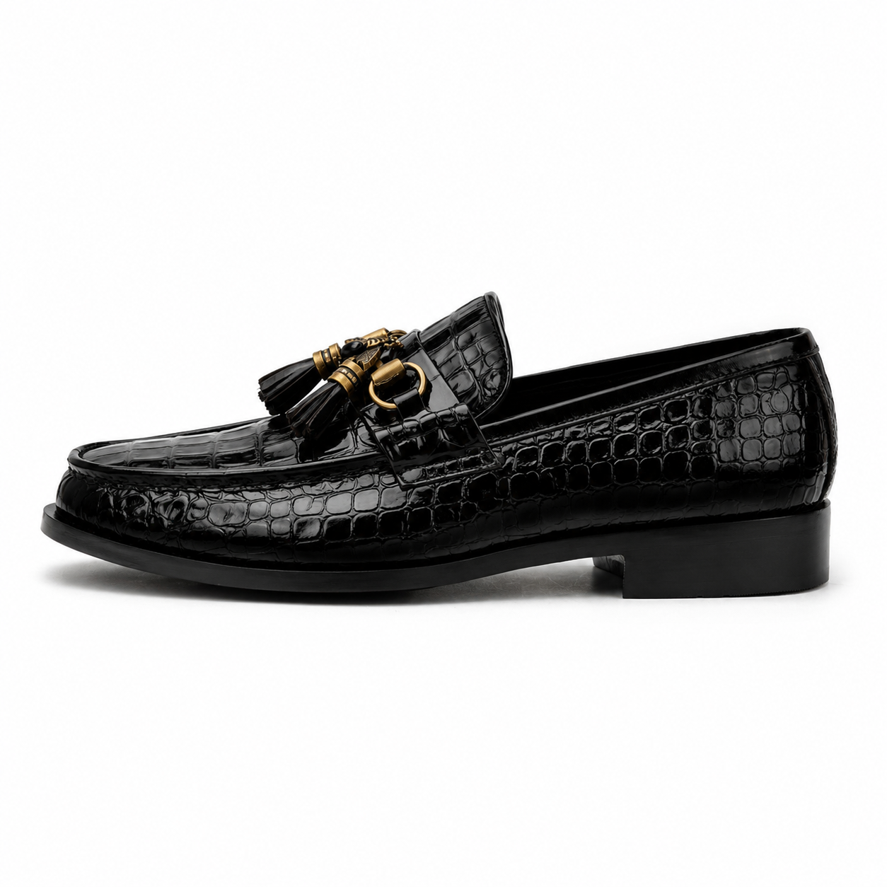 ST-12 Black Croc loafers with Patina finish