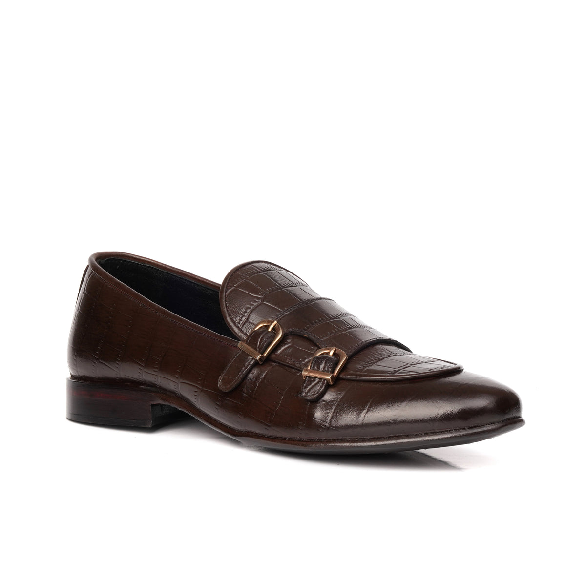 Crococow 2012-Croco Cow Leather Casual Double Monk Style – DeVogue
