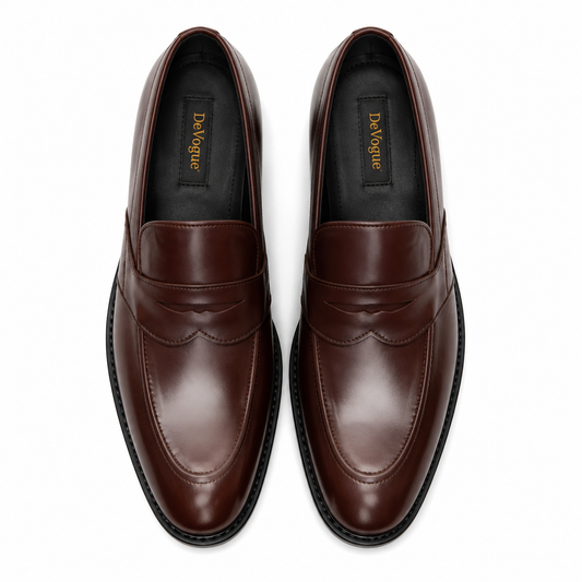 5004-Hot Maroon Cow Leather Formal Loafer Style In Rubber sole