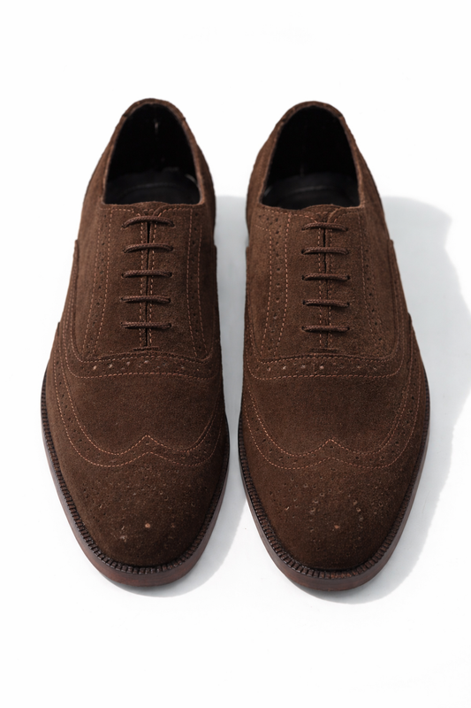 Royal Italian Suede Brown Brogue Formal Laced Shoe - DeVogue