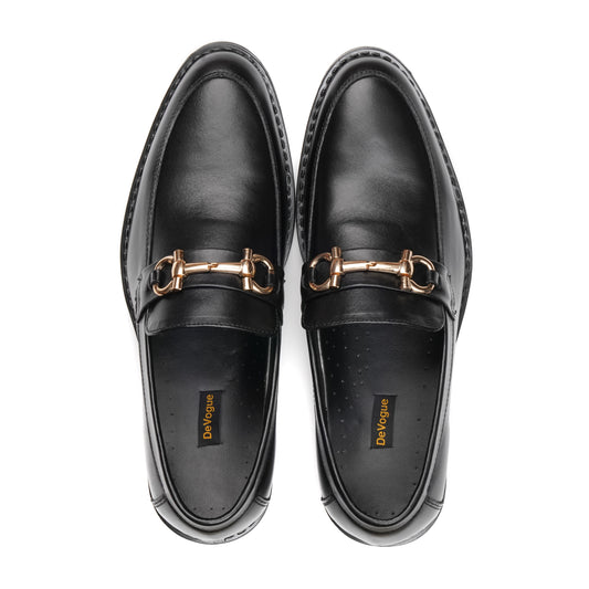 ST-05-Black Cow Leather Horse bit Formal Loafer Style In Rubber sole