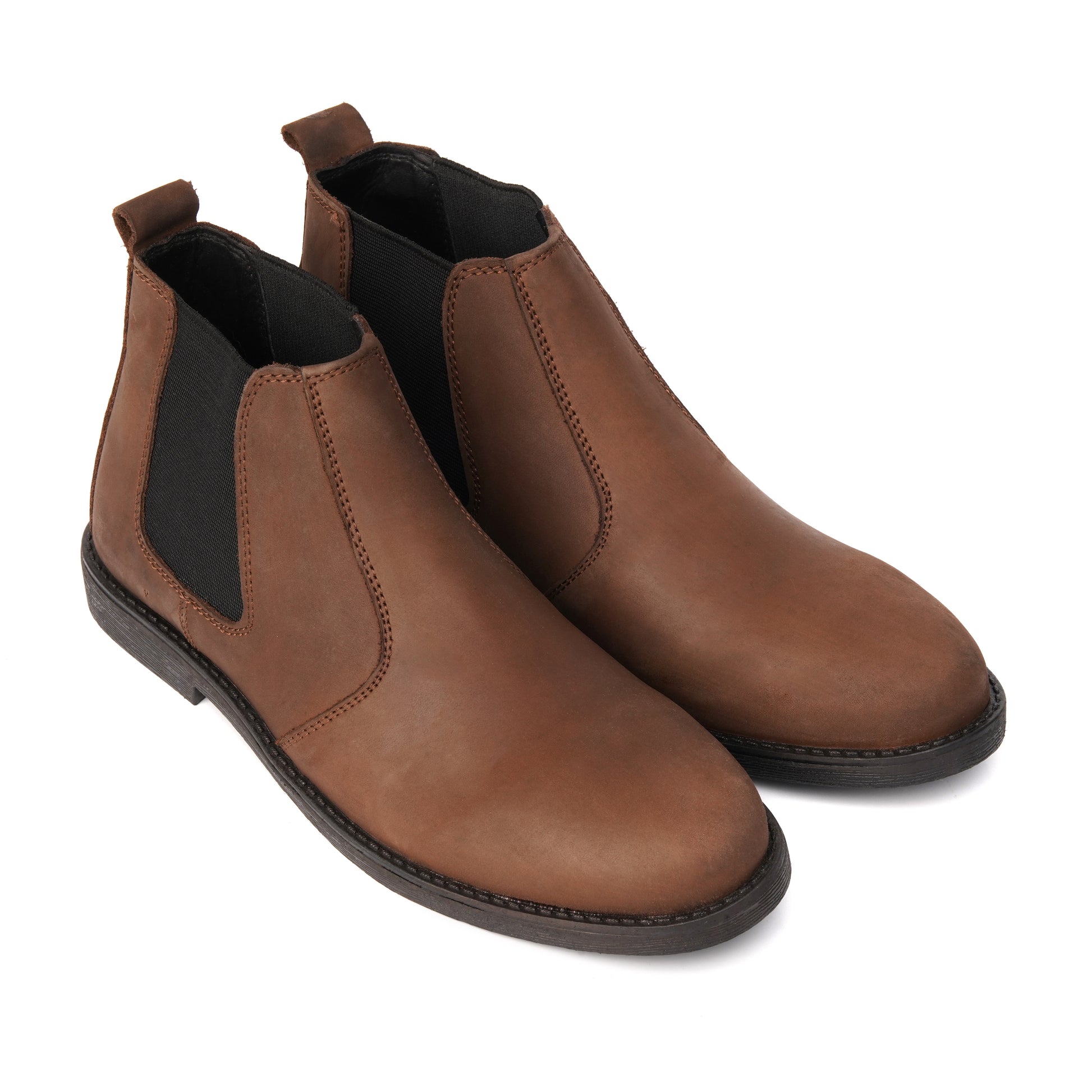 SKU:8010-Brown Cow Leather Chelsea boots - DeVogue