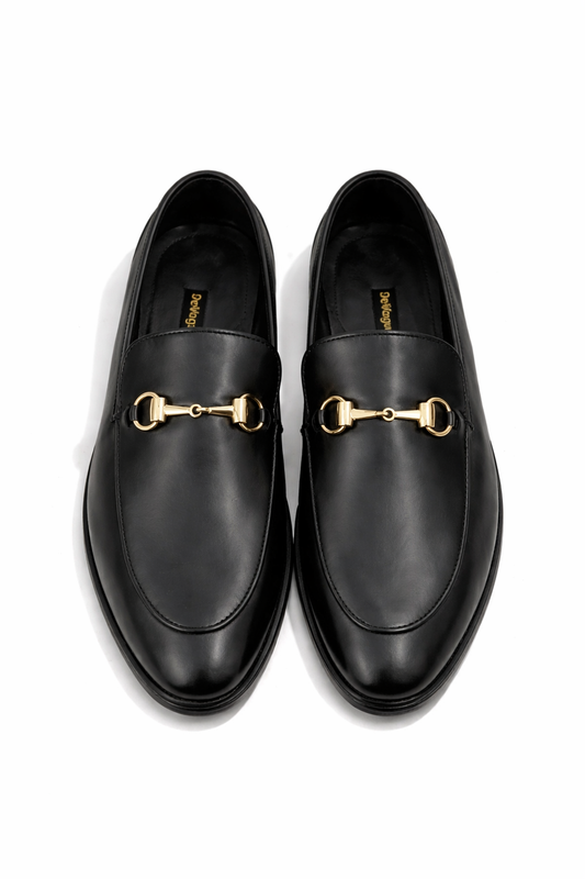 4004-Black Cow Leather Horse bit Formal Loafer Style In Rubber sole
