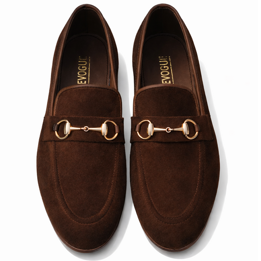 SKU:4050-Brown Suede Cow Leather Formal Loafer Style