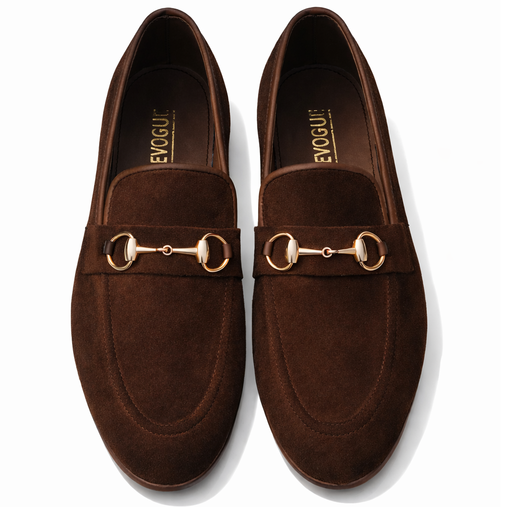 SKU:4050-Brown Suede Cow Leather Formal Loafer Style