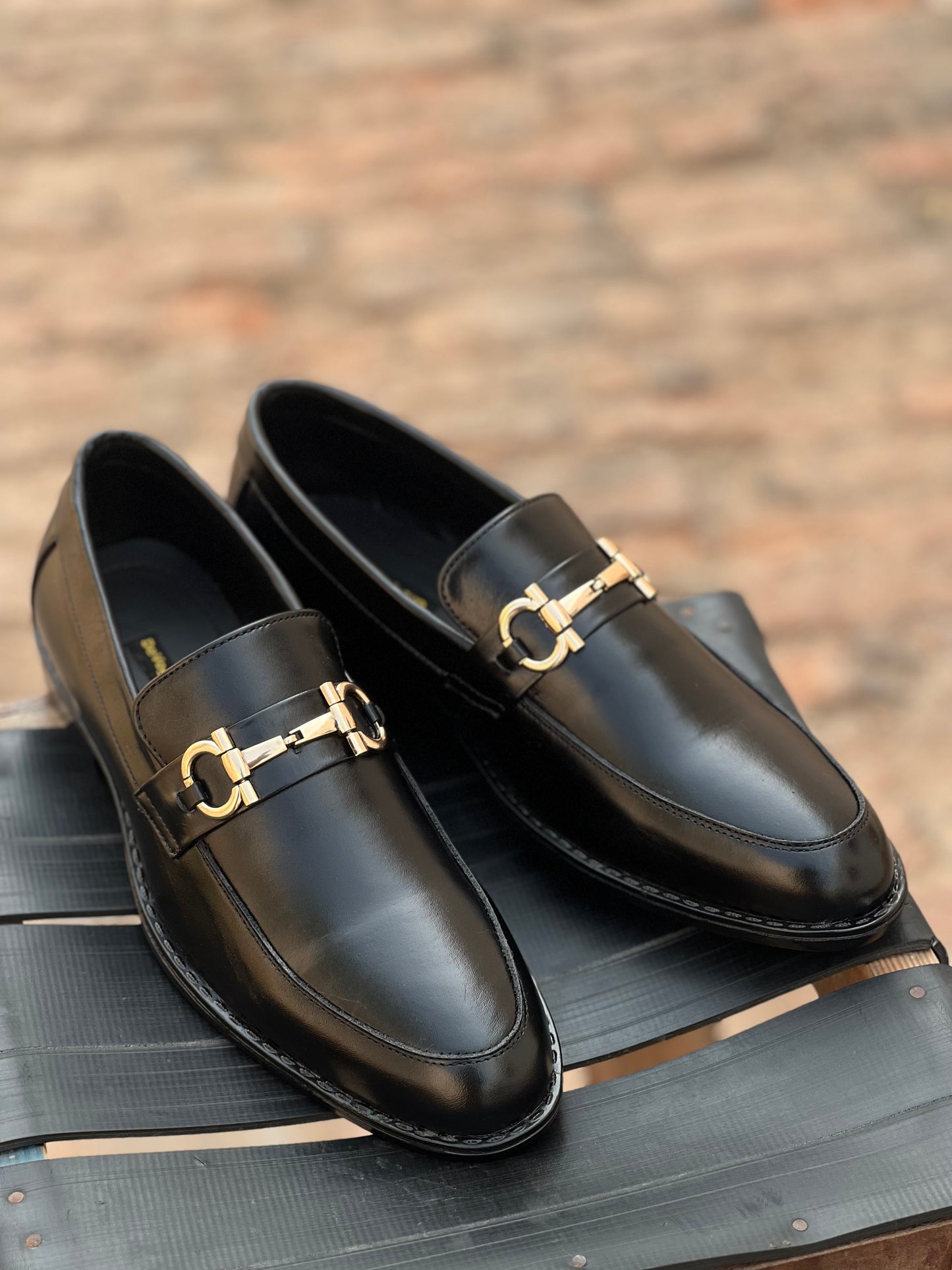 ST-05-Black Cow Leather Horse bit Formal Loafer Style In Rubber sole