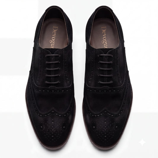 RY-SBlack Royal Italian Suede Black Brogue Formal