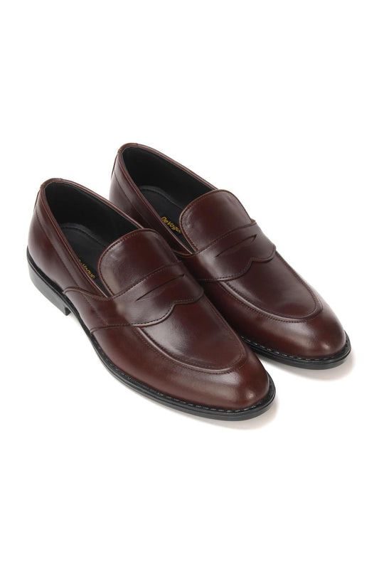 5004-Hot Maroon Cow Leather Formal Loafer Style In Rubber sole - DeVogue