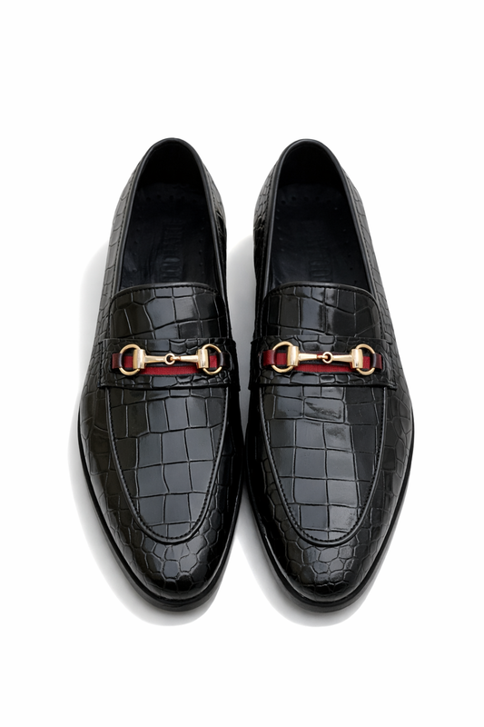 4031-Black Croco Leather Horse bit Formal - DeVogue