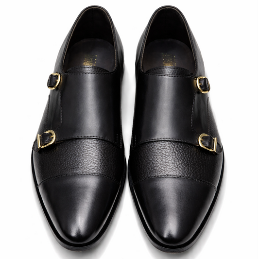 2011-Mild Black Cow Leather Formal Double Monk Style