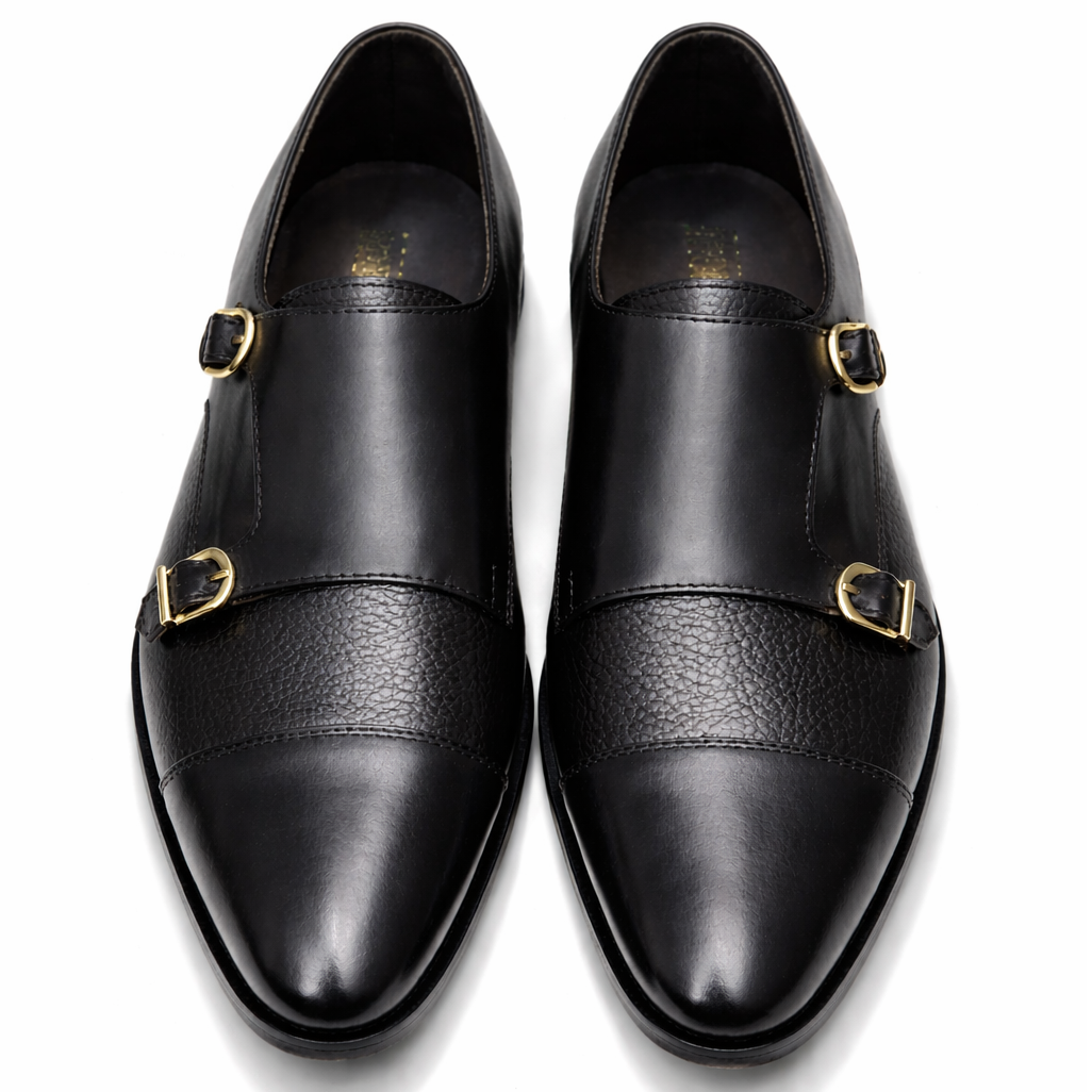 2011-Mild Black Cow Leather Formal Double Monk Style